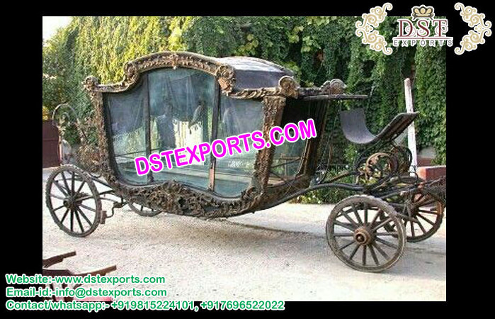 English Black Funeral Hearse Carriage Funeral Horse Drawn Carriage Manufacturer European Funeral Horse Buggy for Sale