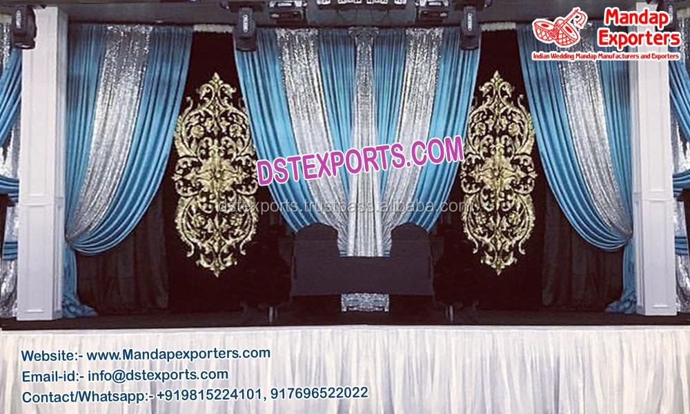 Wedding Sangeet Stage Embroidered Backdrops Set Wedding Stage Embroidered Backdrop Lacing Wedding Stage Velvet Backdrop Fabric