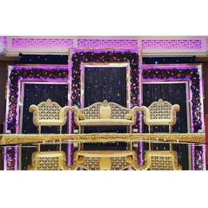 Indian Wedding Carved Gold Sofa Set Unique Design Wedding Sofa Set With Gold Carving Stylish Look Wedding Stage Furniture Set