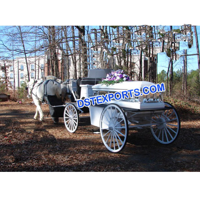 White Funeral Horse Carriage English Funeral Horse Drawn Buggy Carriage manufacturers