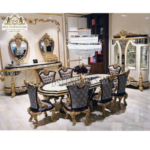 French Designed Hand Carved Dining Table And Chairs European Style Teak Wood Dining Furniture Set Italian Style Dining Table