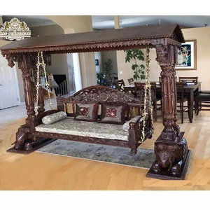 Latest Fully Hand Carved Antique Indoor Swing Traditional Handcrafted Elephant Base Swing Premium Quality Teak Wood Swing