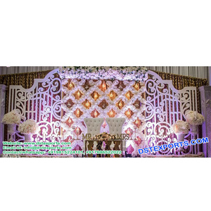 Latest Candle and Floral Decoration Wedding Stage Glossy Back frames For Weddings Fancy Backstage Frame