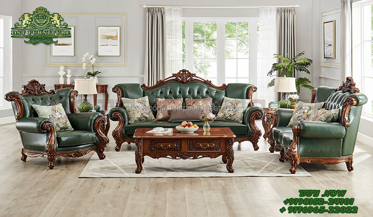 Mexican Style Sofa Set for Luxury Villas American Design Wood Drawing Room Furniture 5-Seater Hand Carved Sofa For Drawing Room