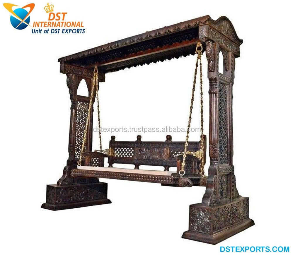 Indian Hand Carved Teak Wood Swing/Jhula Peacock Carved Swing For Home Furniture New Hand  Carved  Swing Indoor