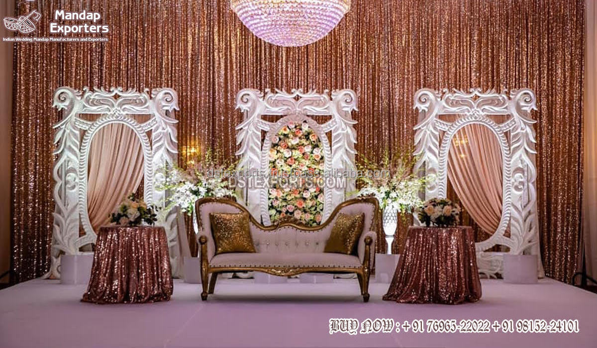 Contemporary Design Wedding Mandap Stage Frames White Wedding Backdrop Fiber Photo Frames Indian Wedding Stage Backdrops Sale