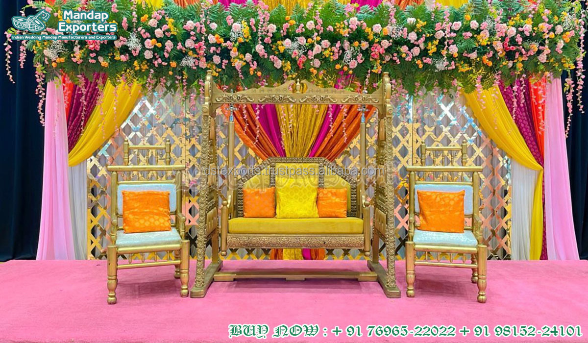 Indian Engagement Ceremony Swing For Couple Latest Oonjal  For Bridal Mehndi Seating Traditional Design Peacock Swing