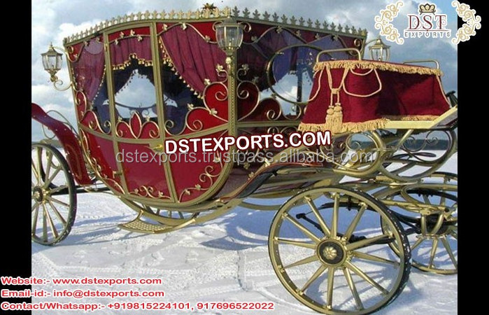 Pumpkin Style Gold Metal Cinderella Carriage  Queen Weeding Theme Cinderella Buggy  Heart Design Royal Cinderella Carriage