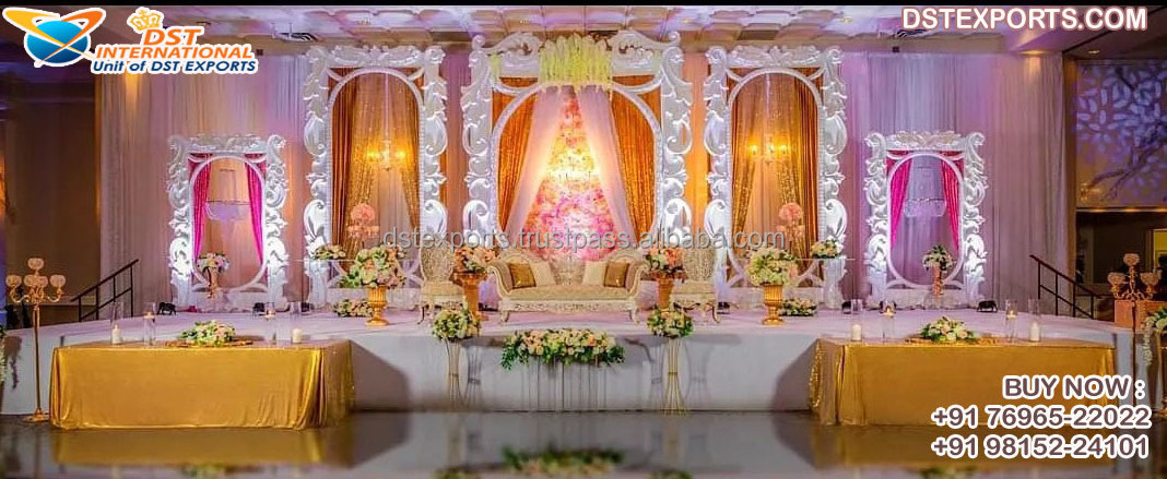 Contemporary Design Wedding Mandap Stage Frames White Wedding Backdrop Fiber Photo Frames Indian Wedding Stage Backdrops Sale