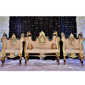 Luxurious Wedding Leather King Sofa Set Wholesale Wedding King Queen Throne Sofa Set  Wedding Occasion Throne Sofa With Chairs