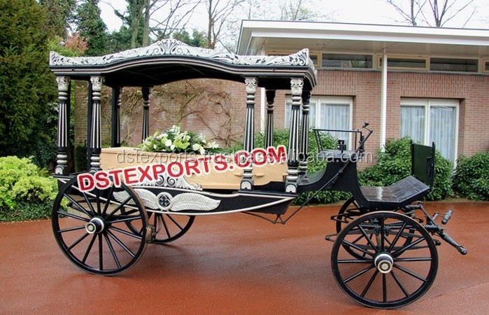 English Black Funeral Hearse Carriage Funeral Horse Drawn Carriage Manufacturer European Funeral Horse Buggy for Sale