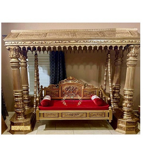 Royal Maharaja Teak Wood Swing For Living Room  Traditional  Golden Carved Swing For Home Antique  Handcrafted Gold Swing