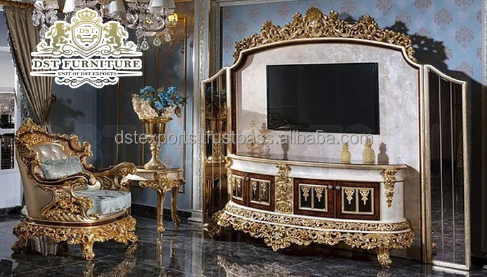 Classical Italian Carved TV Showcase For Living Room TV Cabinet For Living Room Furniture  French Style Luxurious  TV Cabinet