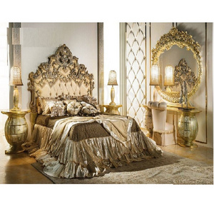 Exotic Indian Beds & Bedroom Furniture Exclusive Golden Upholstery Bedroom Furniture Set Luxury King Bedroom 5 Piece Furniture