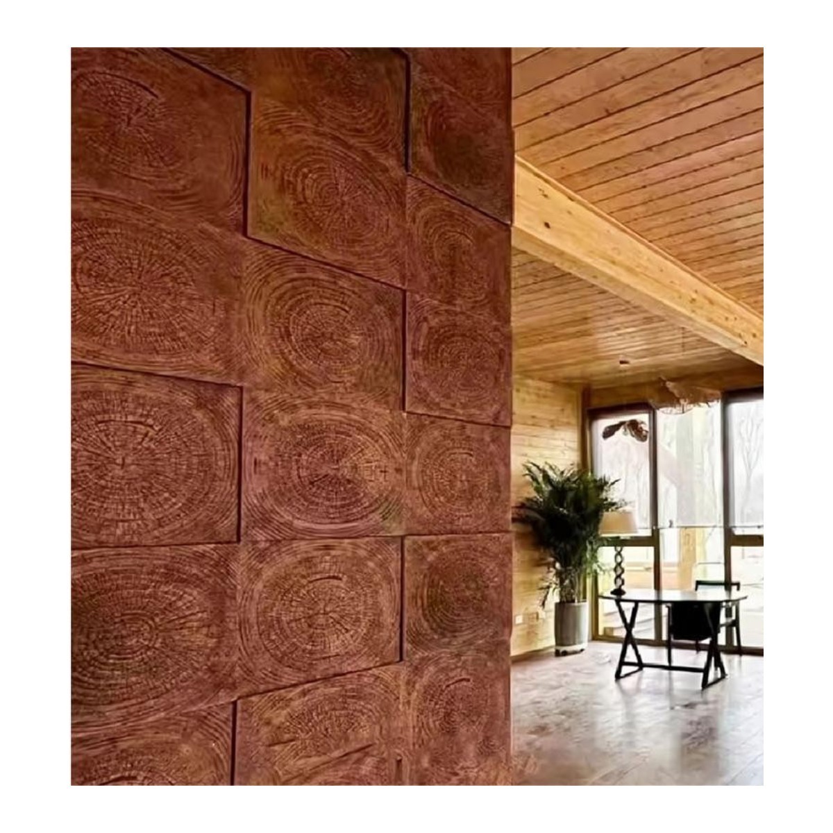 wall panel pu 3d rock stone faux wood tree ring PU tile waterproof polyurethane fake stone for wall panel