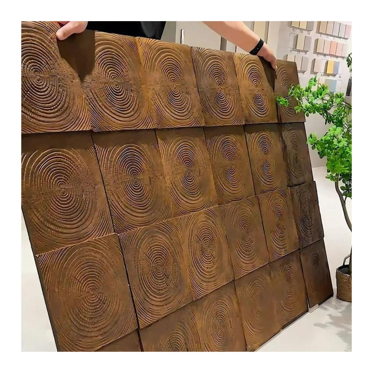 wall panel pu 3d rock stone faux wood tree ring PU tile waterproof polyurethane fake stone for wall panel