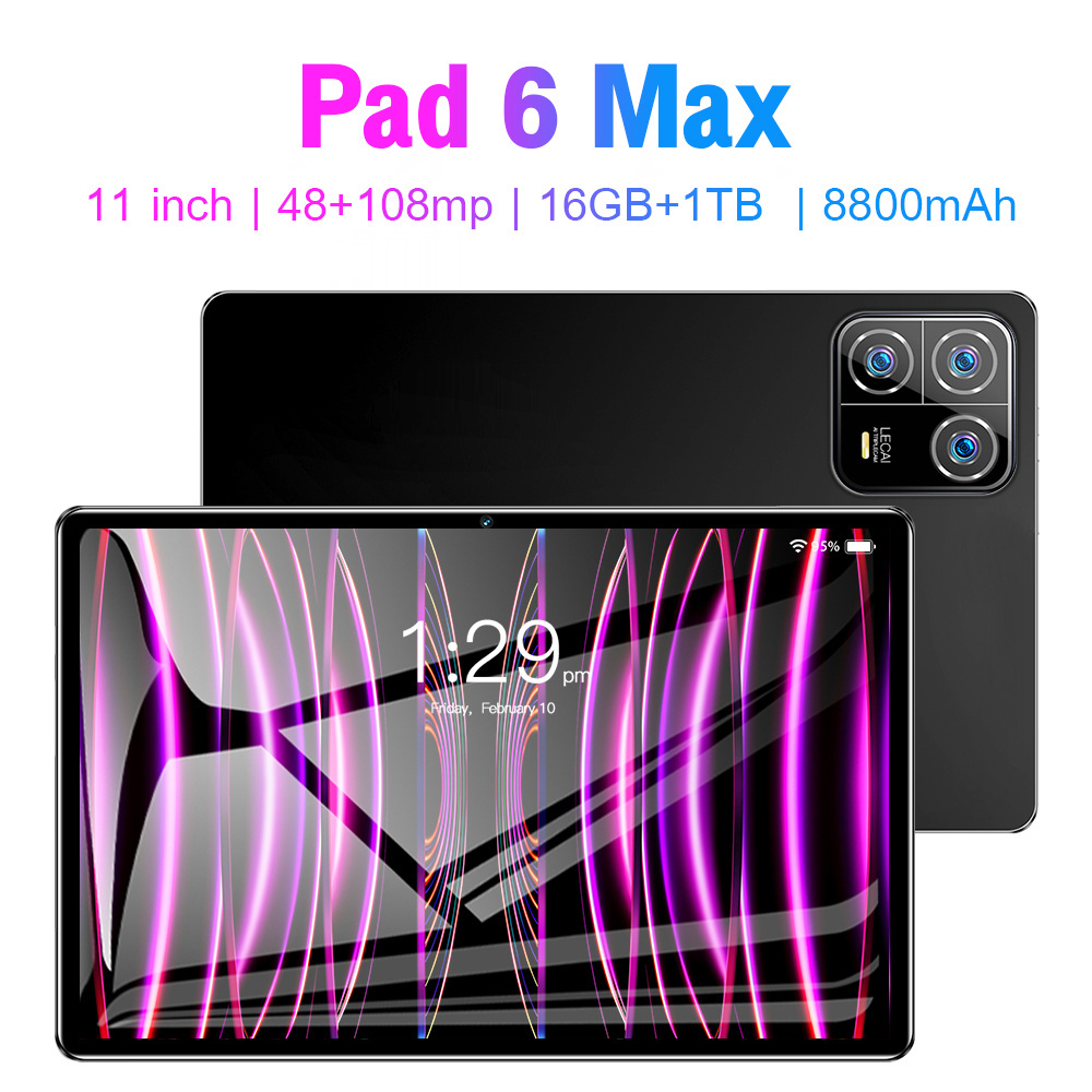 Pad6Max Android Tablet 11inch 16GB+1TB  Deca Core 1440x3200 8800mAH WIFI 5G frequency Tablet pc Optional leather case keyboard