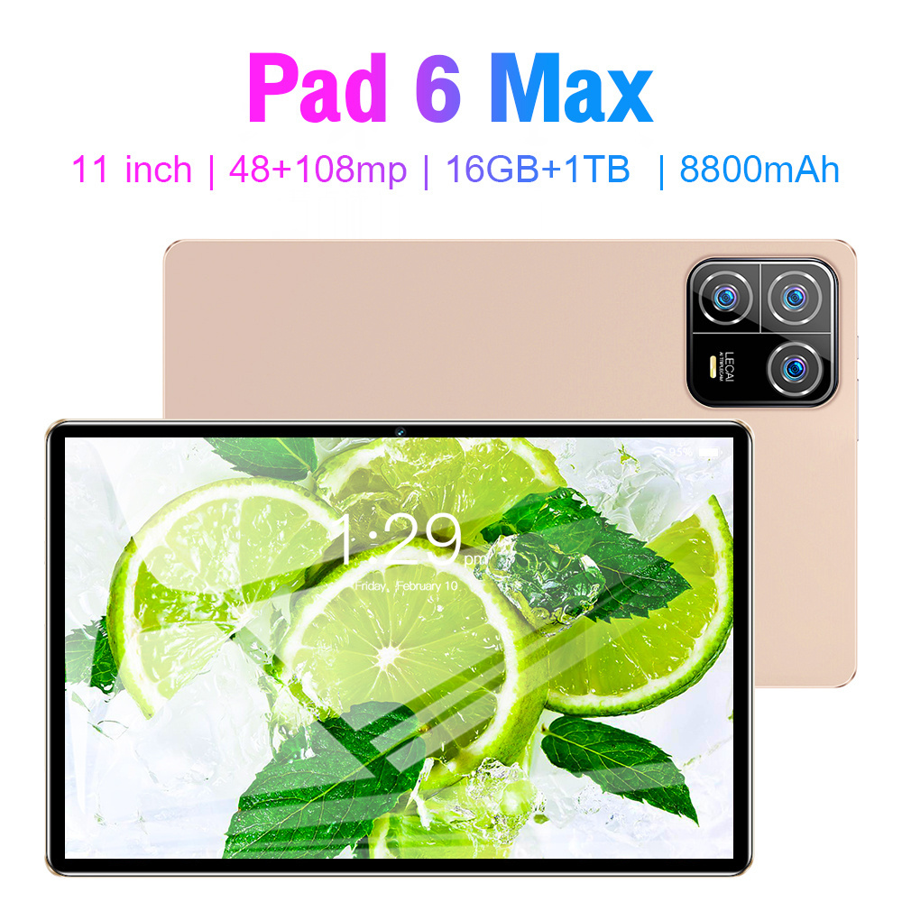 Pad6Max Android Tablet 11inch 16GB+1TB  Deca Core 1440x3200 8800mAH WIFI 5G frequency Tablet pc Optional leather case keyboard