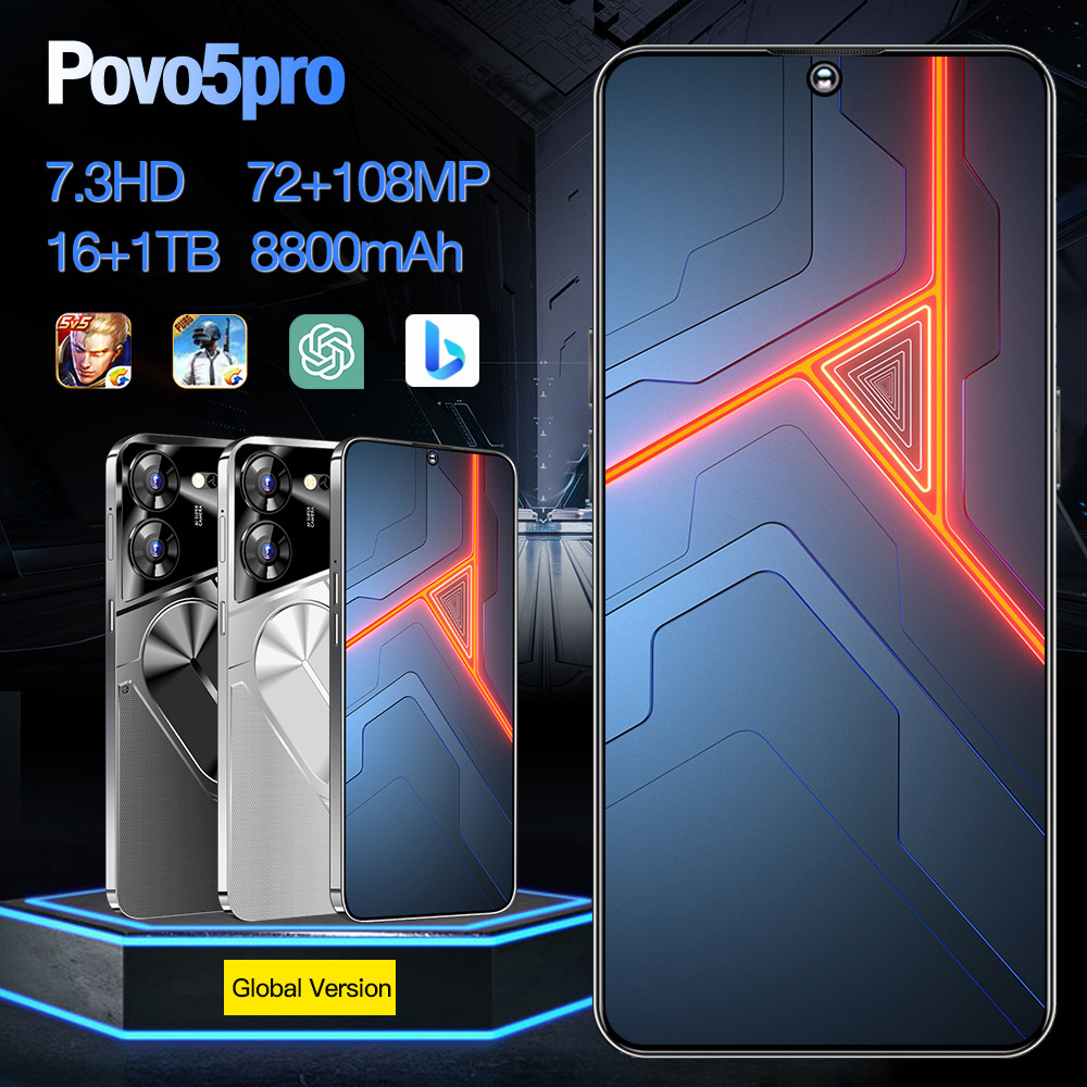 High Quality Povo5pro 5G 7.3 Inch Original Mobile Phone 16GB+1TB Large Memory Smart Phone Beauty Camera Gaming Cellphone