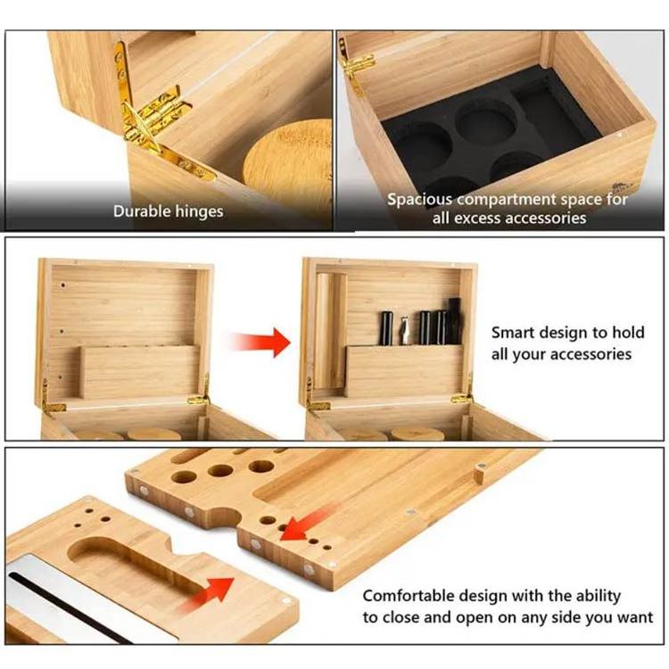 New Bamboo Herb Storage Container All Herbs Smoking Accessories Grinder Pipe Rolling Wood Stash Box With Rolling Tray