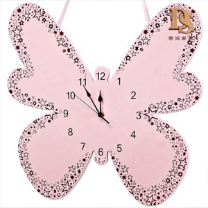 Princess Girl Bedroom Wall Hanging Decoration 3D Silence Butterfly Shape Wooden Clock