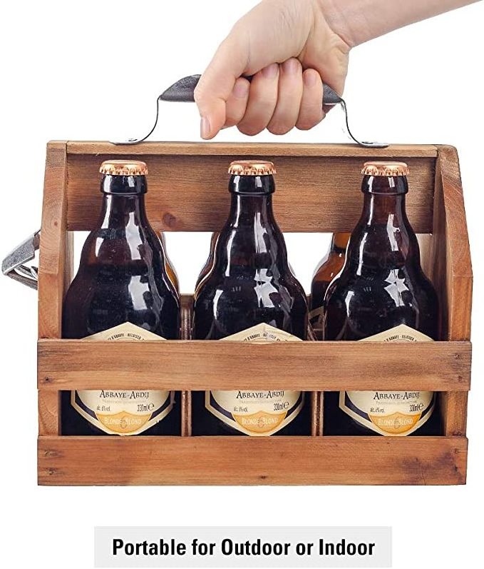 Manufacturers Wooden Beer Bottle Crates For Sale Beer Caddy With Handle And Metal Bottle Opener Wooden Beer Crates