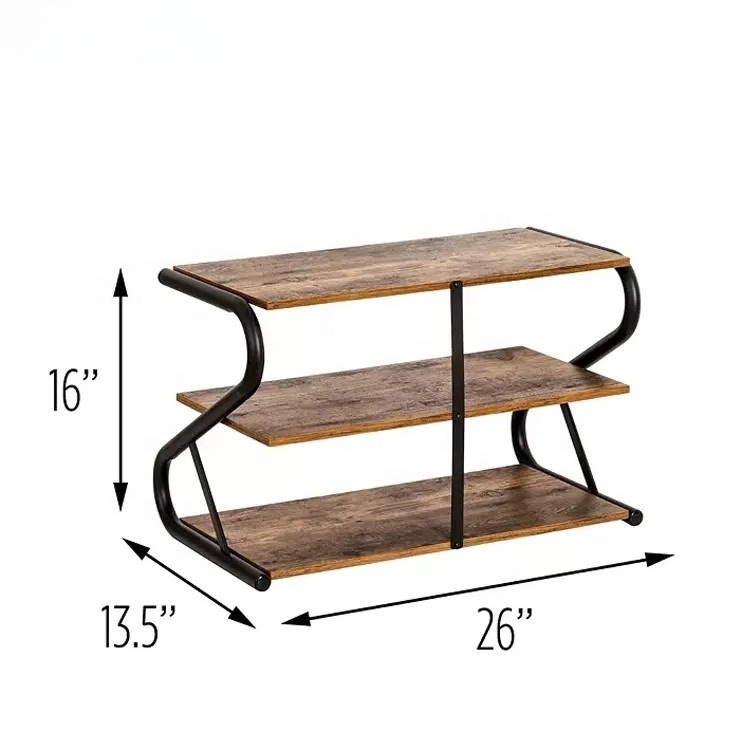 MDF Iron 3-Shelf Z-Frame Wooden Tier Shoe Rack Organizer Cabinet with Matte Black Metal