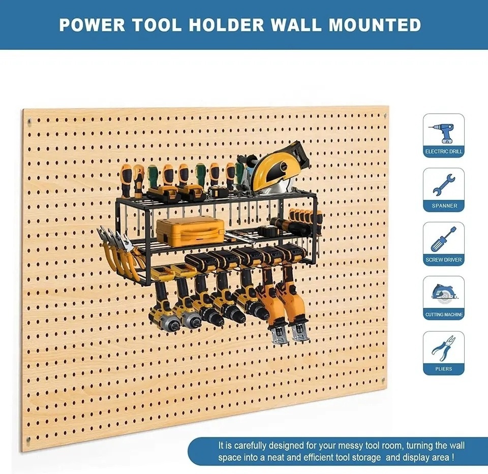 Upgraded Large Garage Tool Organizer and Storage Wall Mount Drill Rack,Heavy Duty Floating Tool Shelf