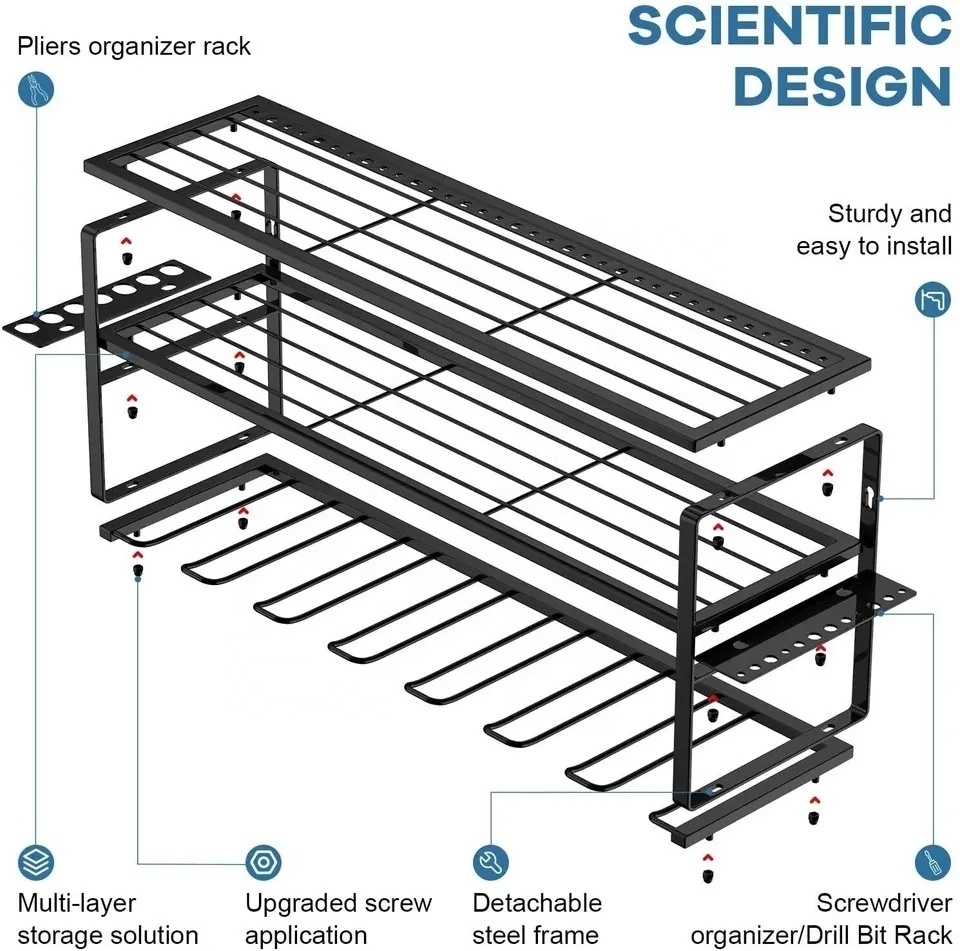 Upgraded Large Garage Tool Organizer and Storage Wall Mount Drill Rack,Heavy Duty Floating Tool Shelf