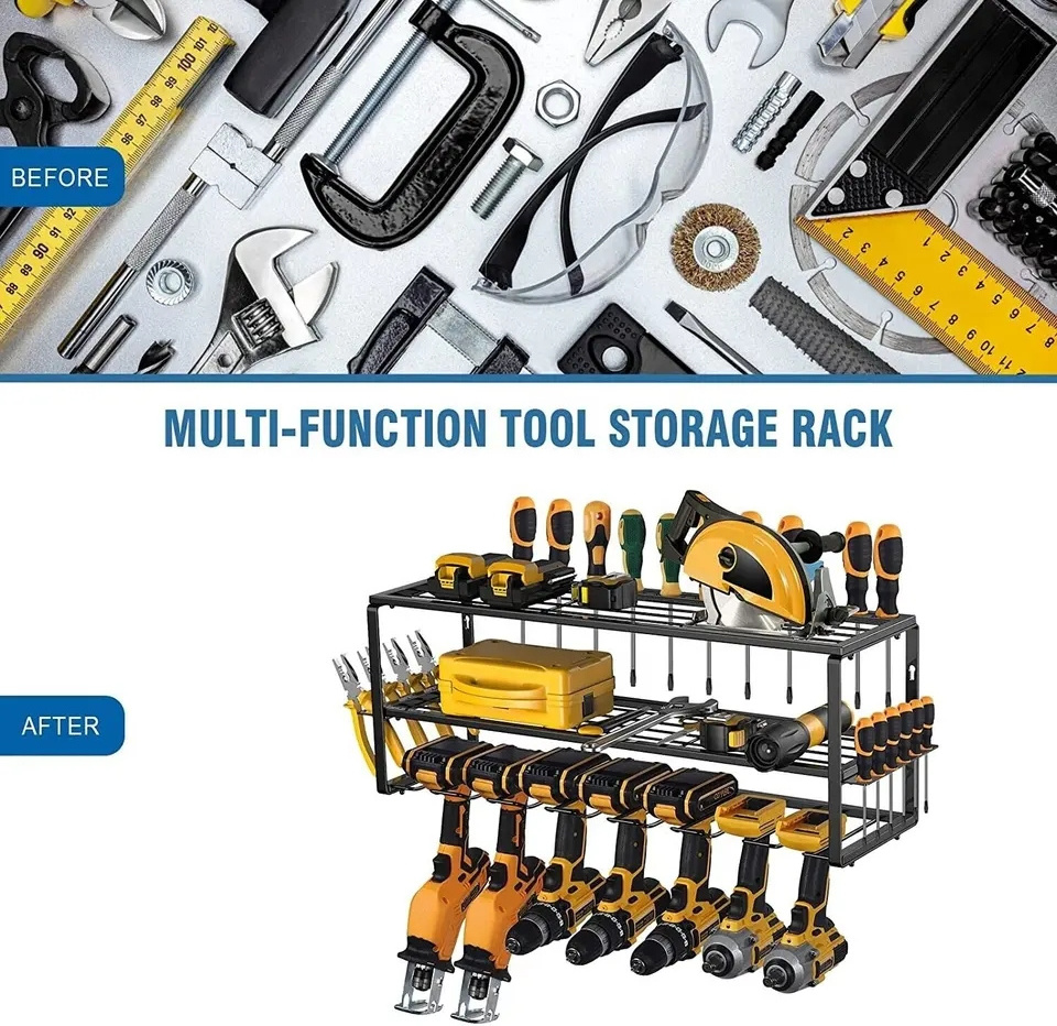 Upgraded Large Garage Tool Organizer and Storage Wall Mount Drill Rack,Heavy Duty Floating Tool Shelf