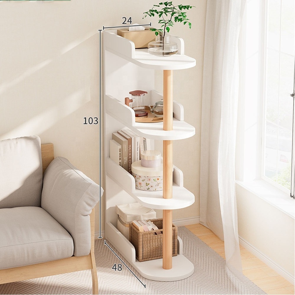 Narrow Sofa Side  Storage Shelf, 4 Tier Slim  Modern Sofa  book Shelf  for Narrow and Small Spaces Small Magazine Rack