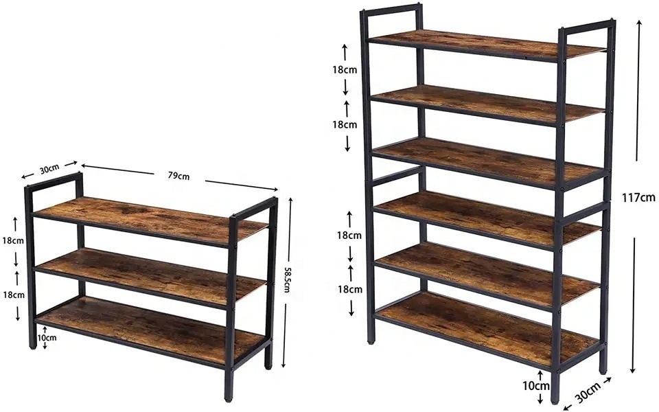 Brown Rustic 3 Tier Stackable Industrial Storage Organizer Shelves Ideal Durable And Easy Assembly Furniture Wood Shoe Rack