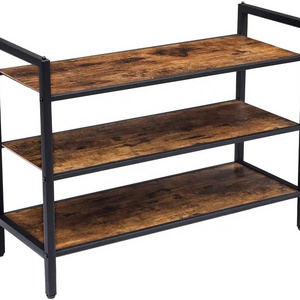 Brown Rustic 3 Tier Stackable Industrial Storage Organizer Shelves Ideal Durable And Easy Assembly Furniture Wood Shoe Rack