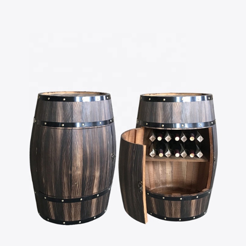 Handmade Bar Decorative   Wooden Barrel Shaped Wine Holder,  Lockable Storage Cabinet, Antique