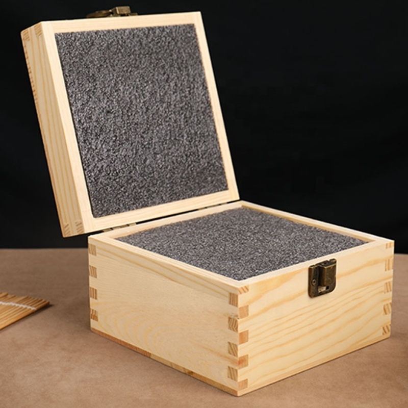 Small  Unfinished Square Wooden Tool Box With  Foam Inside For  Keepsake and Jewelry Storage and Package Box