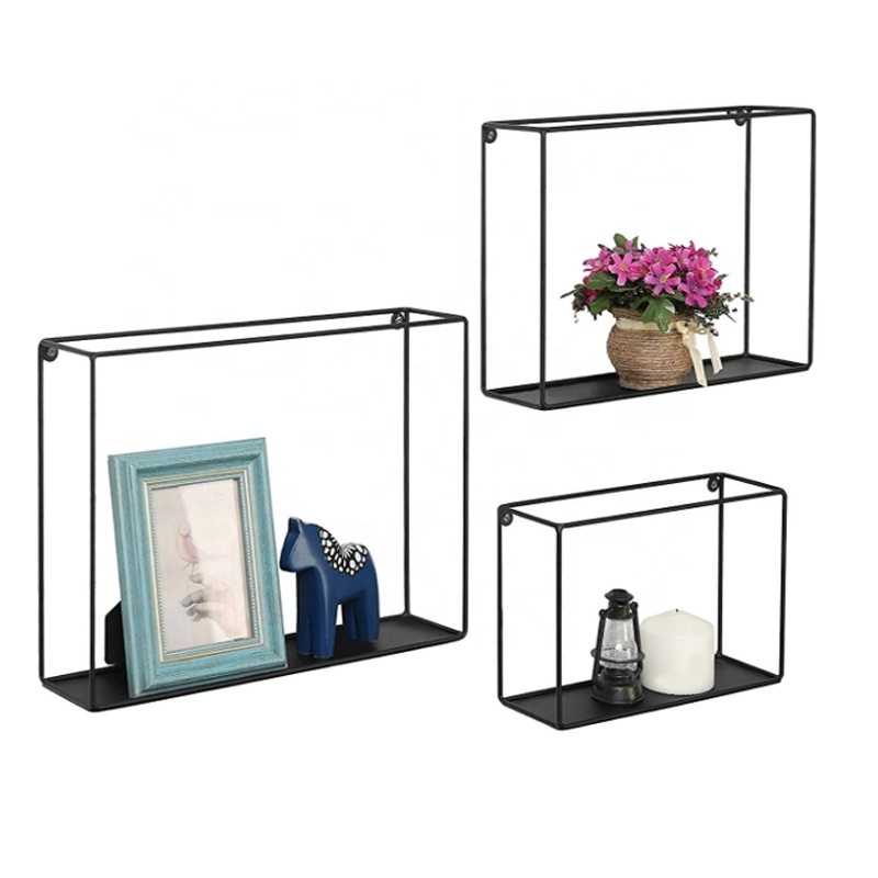 Modern Metal Wire Frame Shadow Boxes, Decorative Wire Cube Floating Shelves, Set of 3, Black