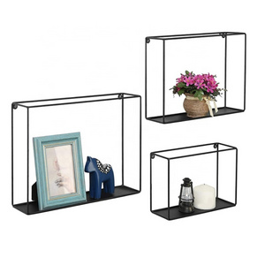 Modern Metal Wire Frame Shadow Boxes, Decorative Wire Cube Floating Shelves, Set of 3, Black