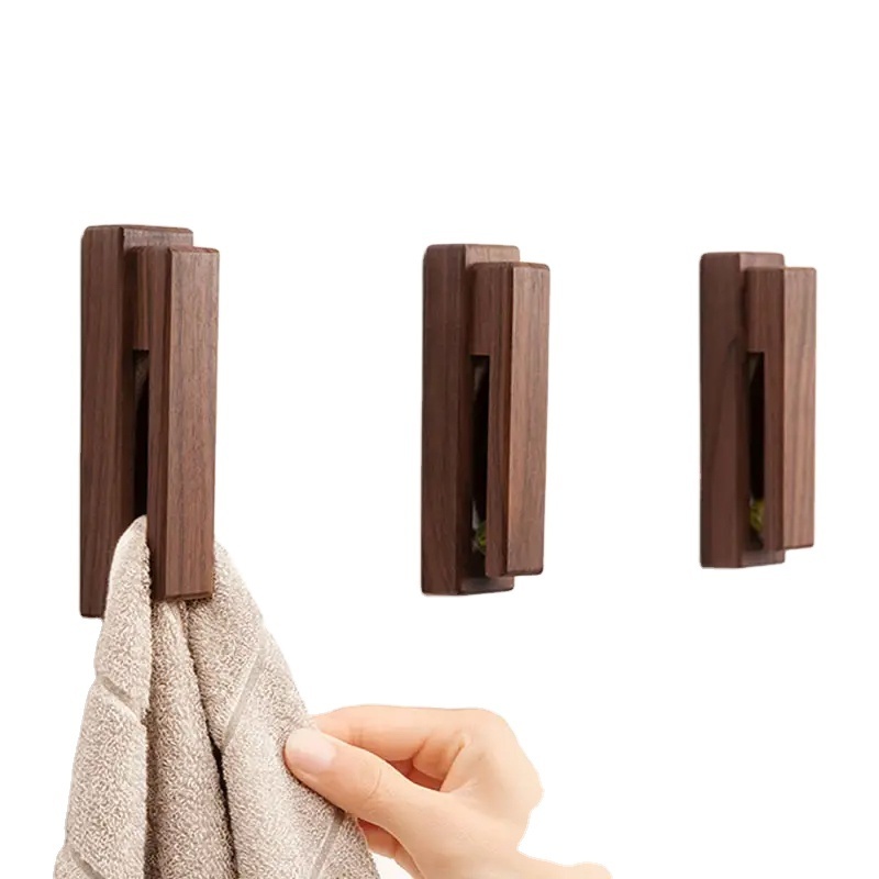 Creative Wooden Hook  Simple Wooden Towel Holder Bathroom Wall mounted  Cloth  Holder Hook  adhesive towel rack