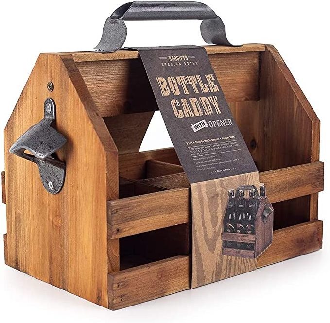 Manufacturers Wooden Beer Bottle Crates For Sale Beer Caddy With Handle And Metal Bottle Opener Wooden Beer Crates