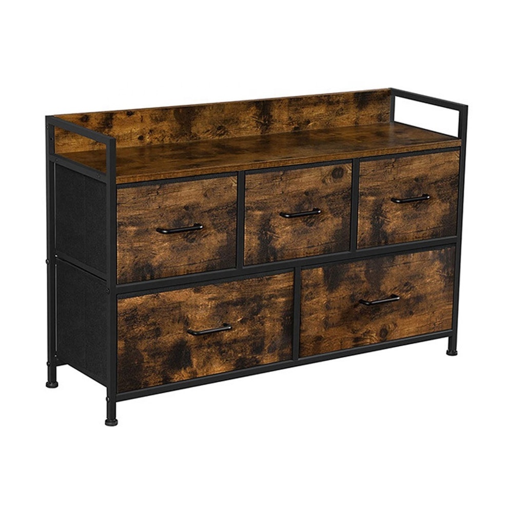 K&B  Fabric Storage Tower Tall Chest Organizer Unit with Fabric Bins Steel Frame Drawer Nightstand Drawer Dresser