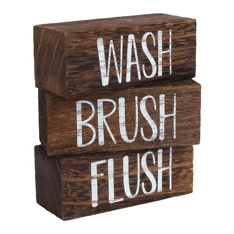 Rustic  Wash Brush Flush Bathroom  Wooden Sign  Farmhouse Wooden Sign Block Home Decor  Wooden Sign Art with Sayings