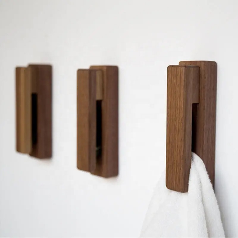 Creative Wooden Hook  Simple Wooden Towel Holder Bathroom Wall mounted  Cloth  Holder Hook  adhesive towel rack