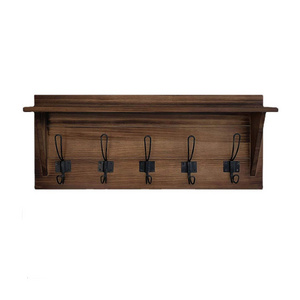 Wooden  Shoe Floating  Shelf  Wall  Mounted Wooden Storage Shelf With Towel Holder & 5 hooks  for Bathroom and Kitchen