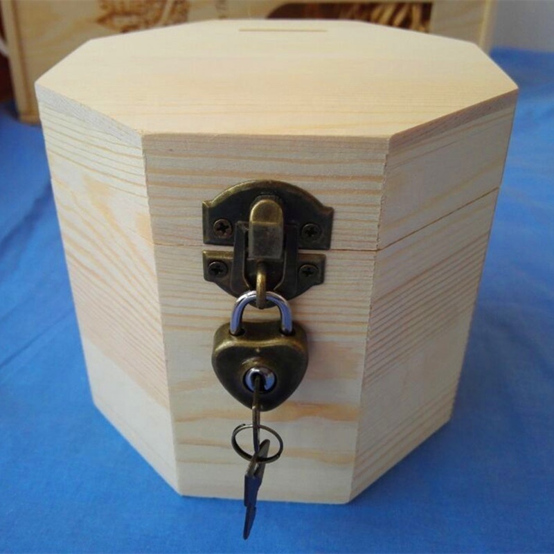 Unfinished  Octagon Wooden Money Box Handmade Christmas Gift Wooden Money Saving Box