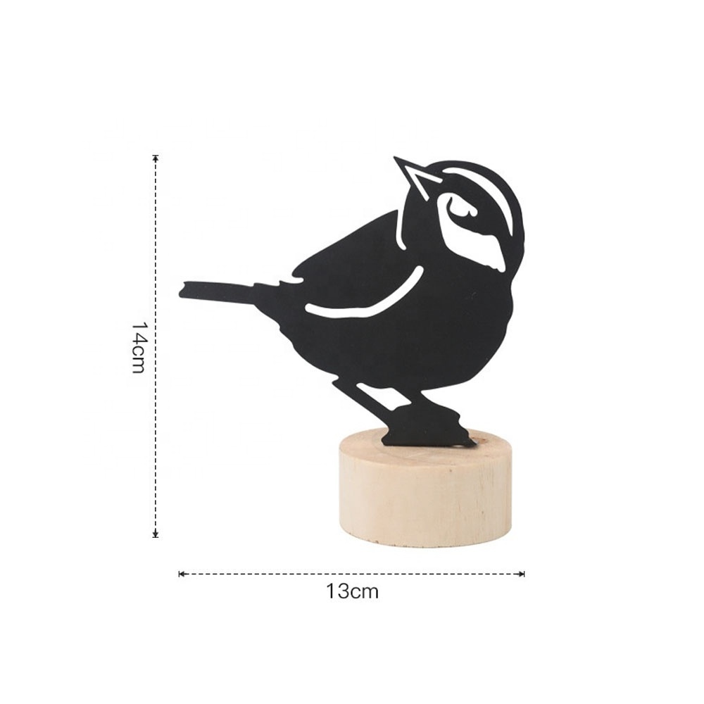 Bird note holder creative hollow small black metal bird with wooden base for message paper decoration table office desk decor