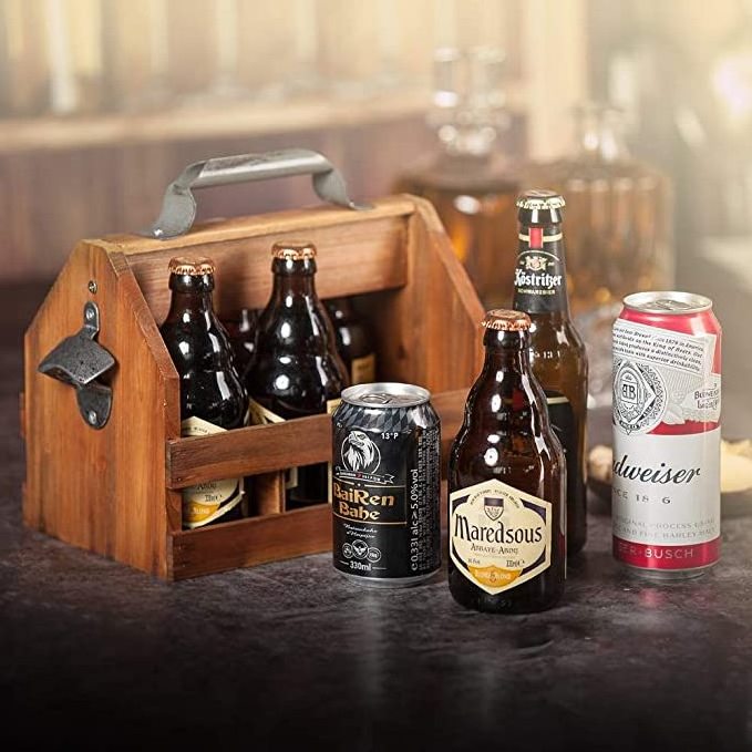 Manufacturers Wooden Beer Bottle Crates For Sale Beer Caddy With Handle And Metal Bottle Opener Wooden Beer Crates