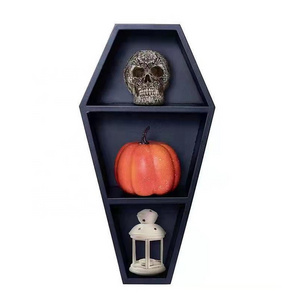 Hot Sale Wall Decor Coffin Shelf Hanging Black Halloween Decoration Floating Wooden Wall Shelf Design Home Gothic Decor