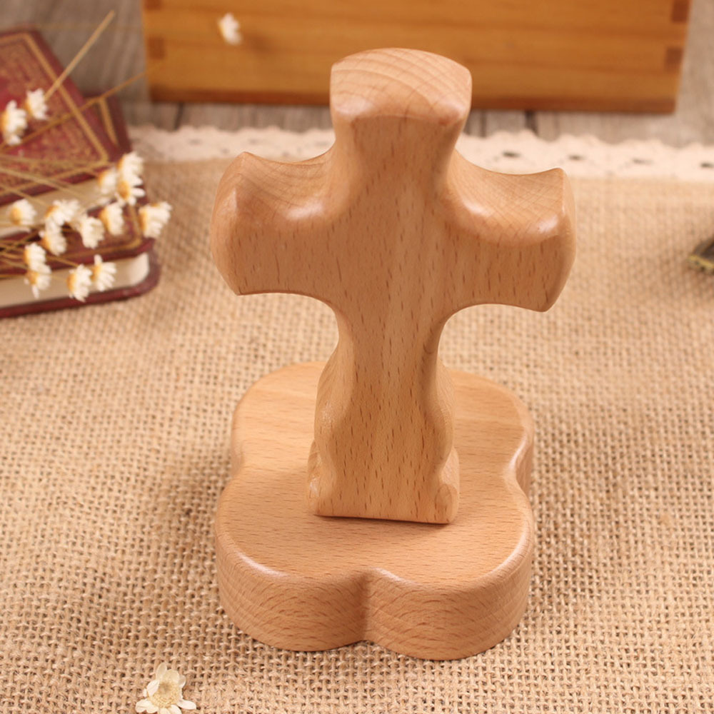 Wood Cross Stand Jerusalem Crucifix Stand  Unfinished Wood Crosses Tabletop Cross for Crafts