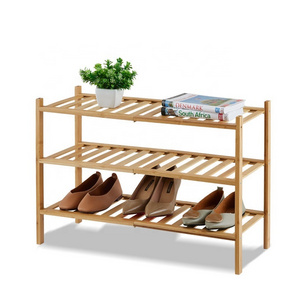 3-Tier Free Standing Shoe Racks, Stackable  Functional  Sturdy Bamboo Shoe Rack for Entryway Hallway Closet