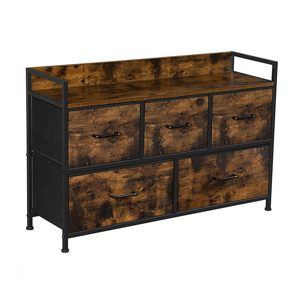 K&B  Fabric Storage Tower Tall Chest Organizer Unit with Fabric Bins Steel Frame Drawer Nightstand Drawer Dresser